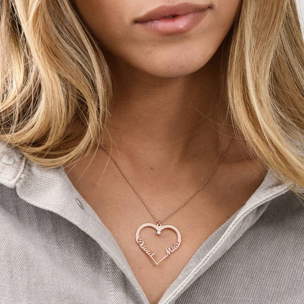 Personalized Heart Necklace with Diamond in Rose Gold Plating-4 product photo