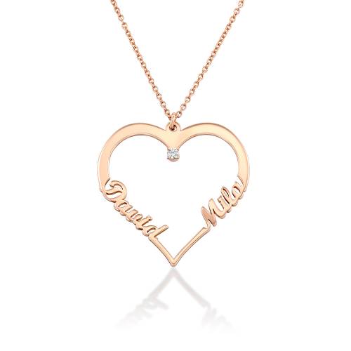 Personalized Heart Necklace with Diamond in Rose Gold Plating product photo