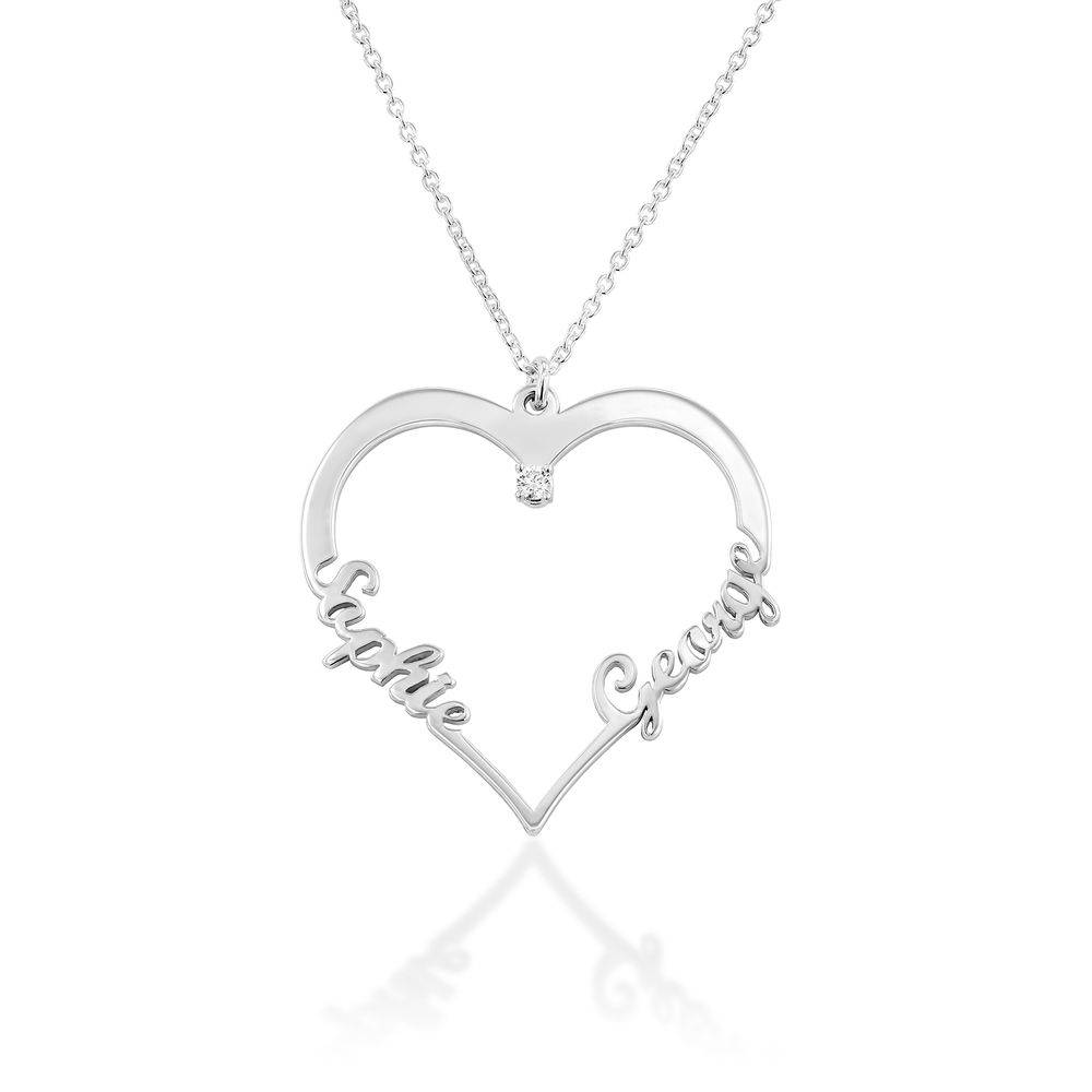 Personalized Heart Necklace with Diamond in Sterling Silver-3 product photo