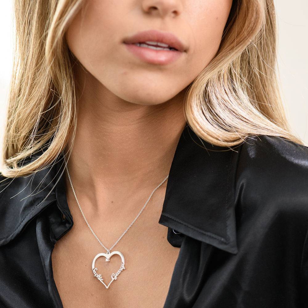 Personalized Heart Necklace with Diamond in Sterling Silver-4 product photo
