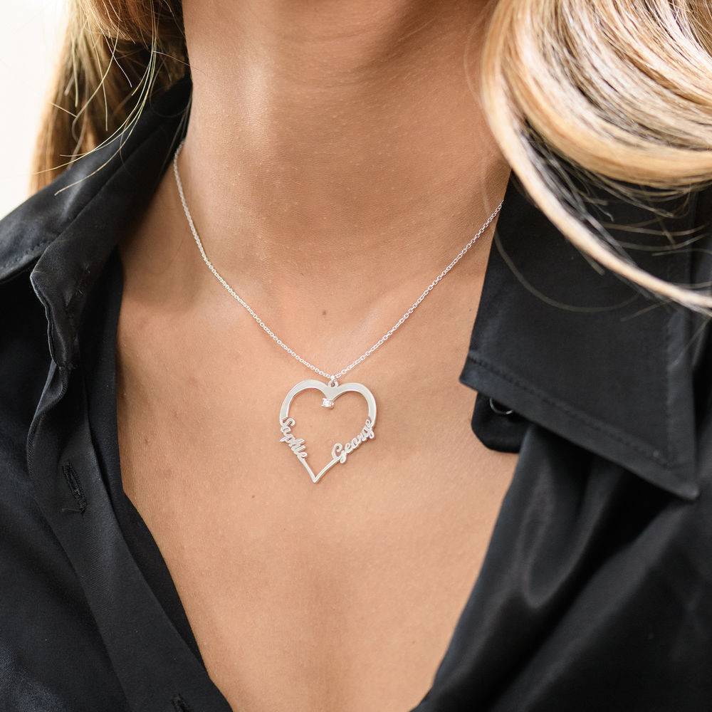 Personalized Heart Necklace with Diamond in Sterling Silver-2 product photo
