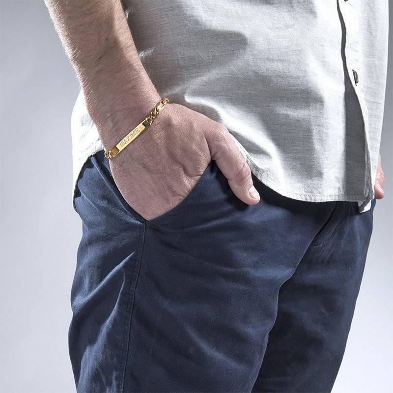 Men's Engraved Bracelet in 18K Gold Vermeil-3 product photo