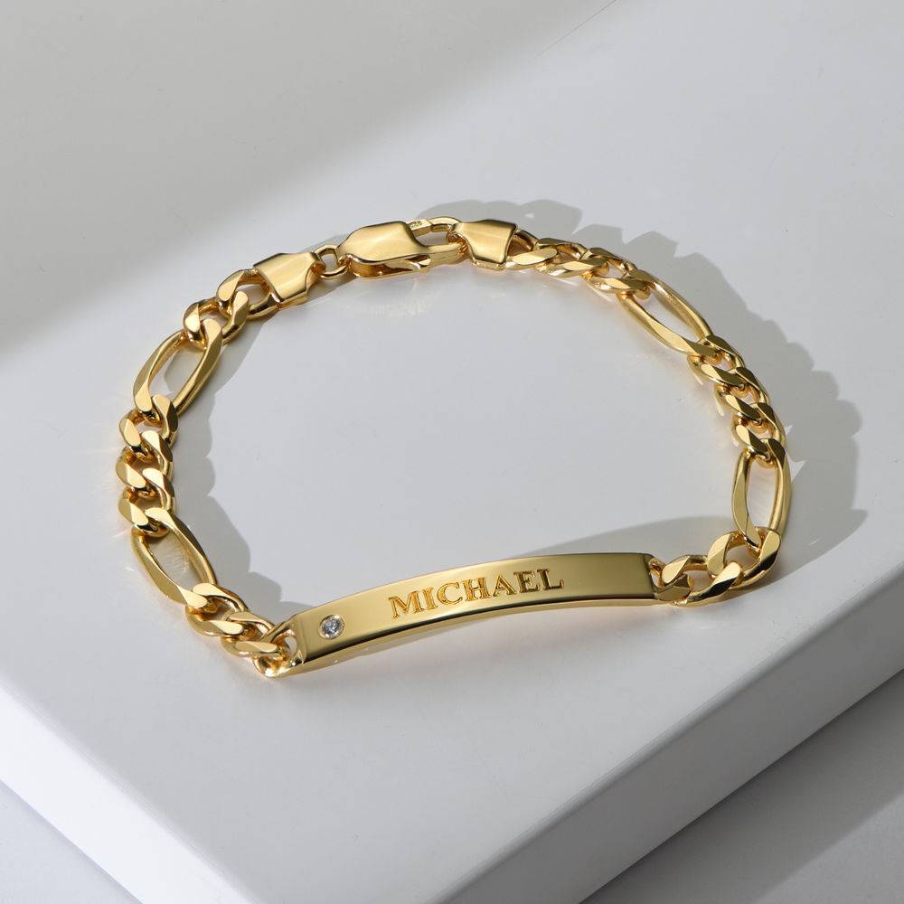 Men's Engraved Bracelet in Gold Plated with Diamond-2 product photo
