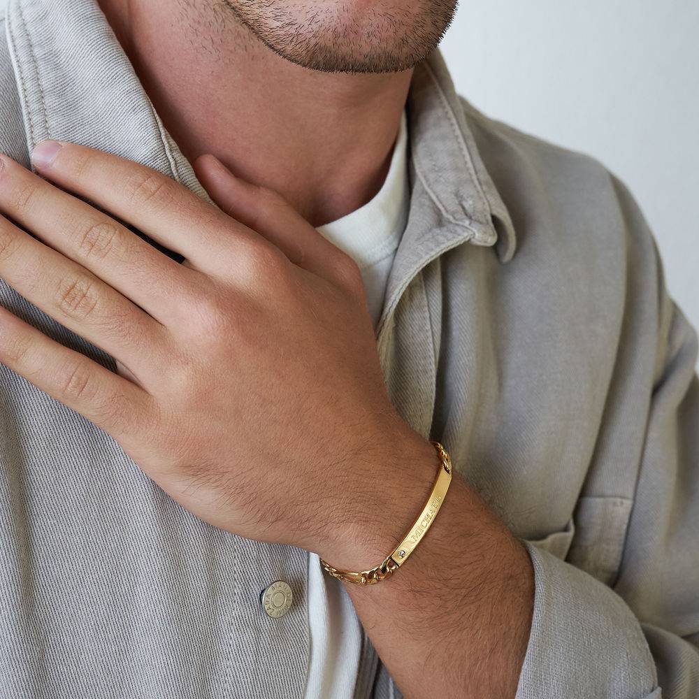 Men's Engraved Bracelet in Gold Plated with Diamond-3 product photo