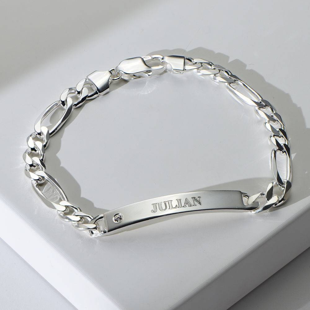 Men's Engraved Bracelet in Sterling Silver with Diamond-2 product photo