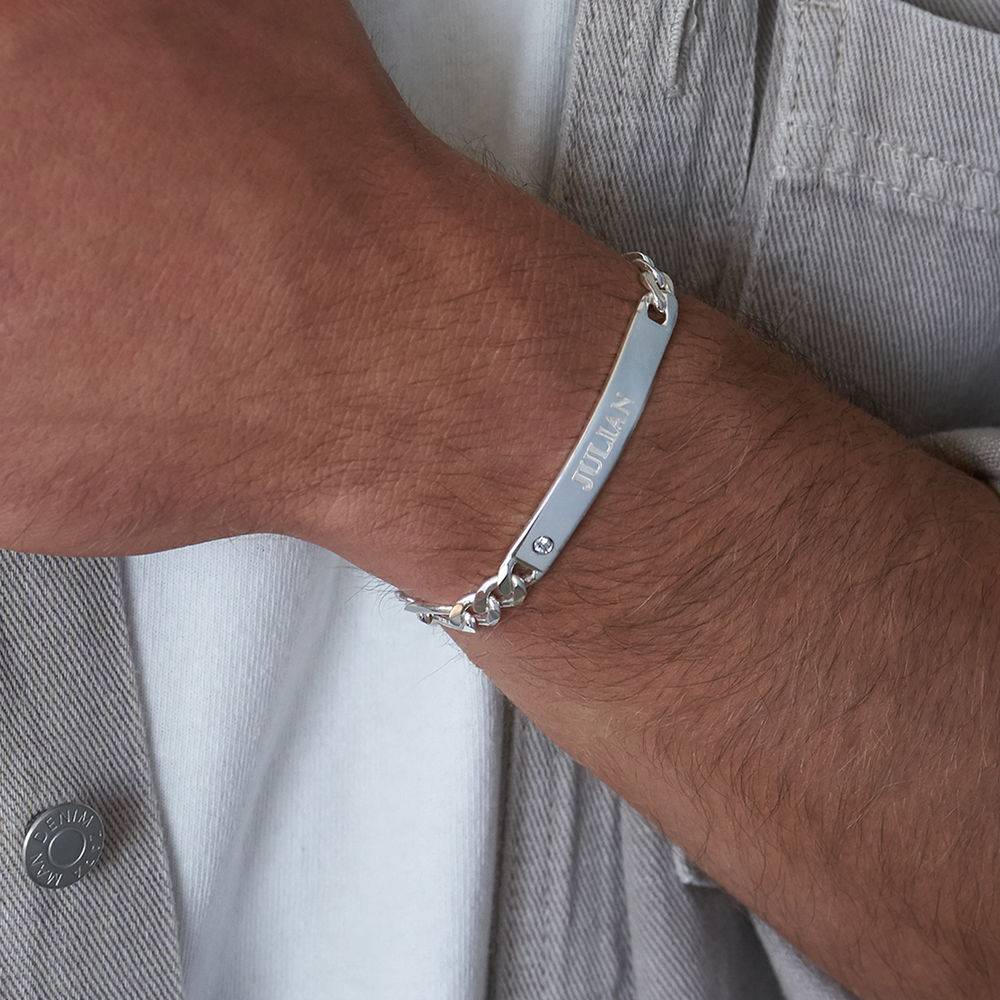 Men's Engraved Bracelet in Sterling Silver with Diamond product photo