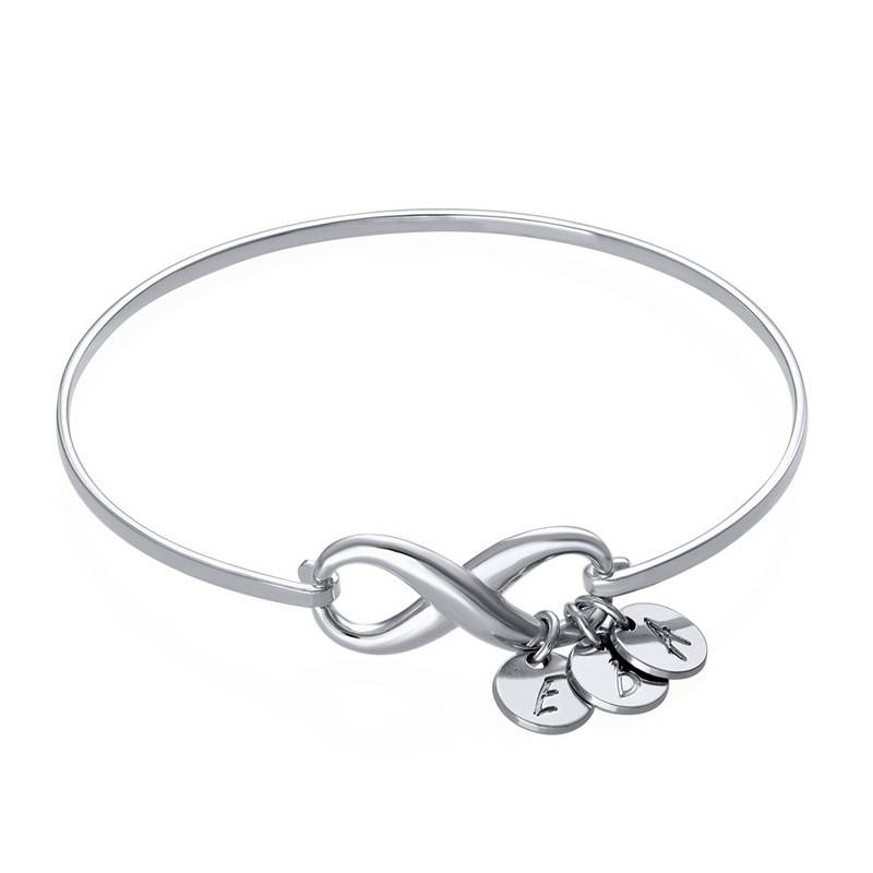 Infinity Bangle Bracelet with Initial Charms in Silver-4 product photo
