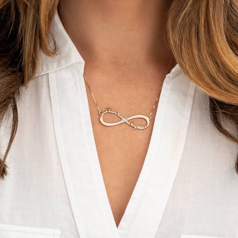 Personalized Infinity Necklace With Birthstones in 14K Gold-3 product photo