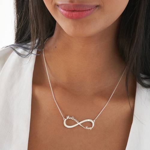 Personalized Infinity Diamond Necklace in sterling silver product photo