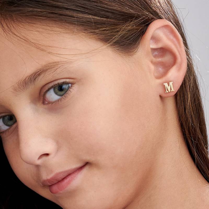 Initial Stud Earrings in 14K Yellow Gold-1 product photo