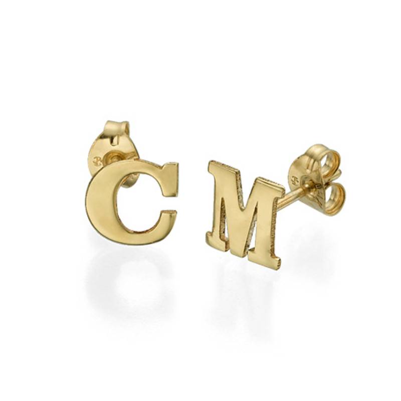 Initial Stud Earrings in 14K Yellow Gold-4 product photo