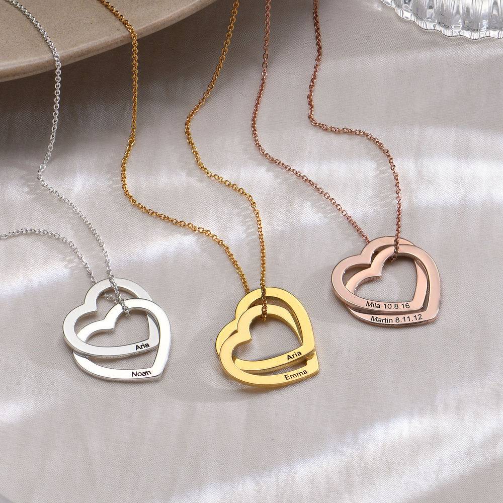 Intertwined Hearts Necklace With Engraving In Gold Vermeil-5 product photo