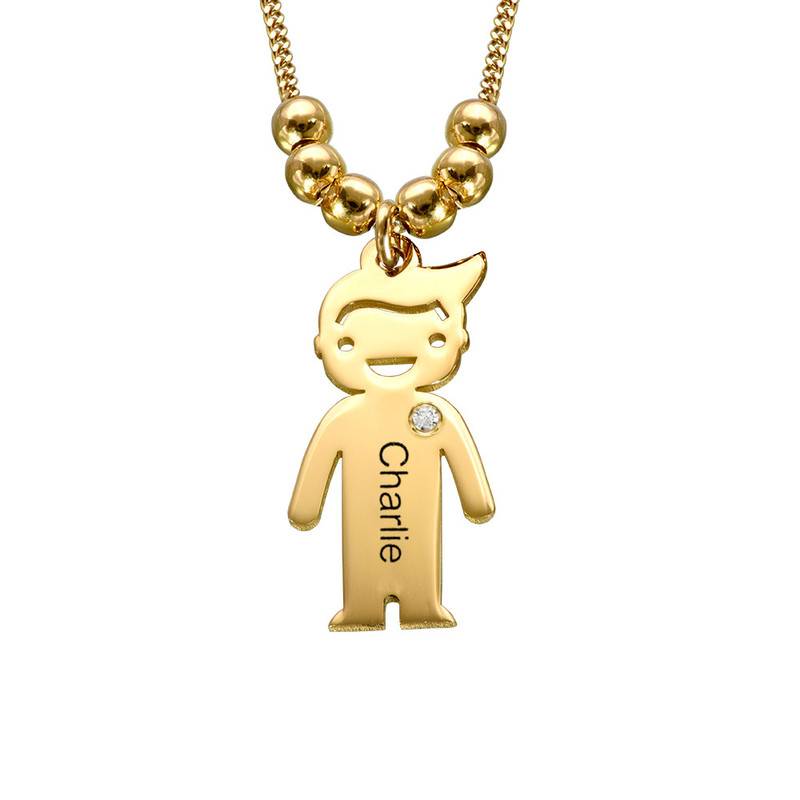 Personalized Mom Necklace with Kid Charms with Diamond  in Gold Plating-4 product photo