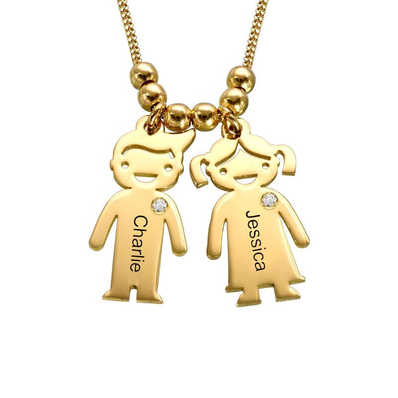Personalized Mom Necklace with Kid Charms with Diamond  in Gold Plating-4 product photo