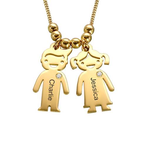 Personalized Mom Necklace with Kid Charms with Diamond in Gold Plating product photo