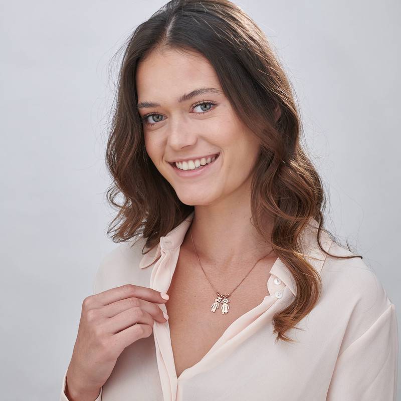Personalized Mom Necklace with Kid Charms with Diamond in Rose Gold Plating-2 product photo