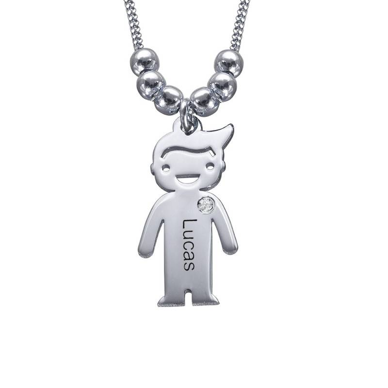 Personalized Mom Necklace with Kid Charms with Diamond in Sterling Silver-2 product photo
