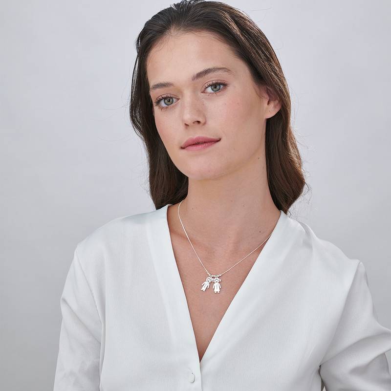 Personalized Mom Necklace with Kid Charms with Diamond in Sterling Silver-6 product photo