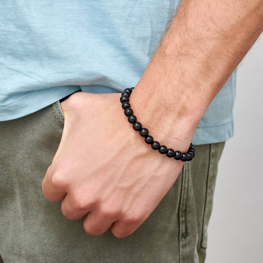 Black Beaded Bracelet for Men-2 product photo