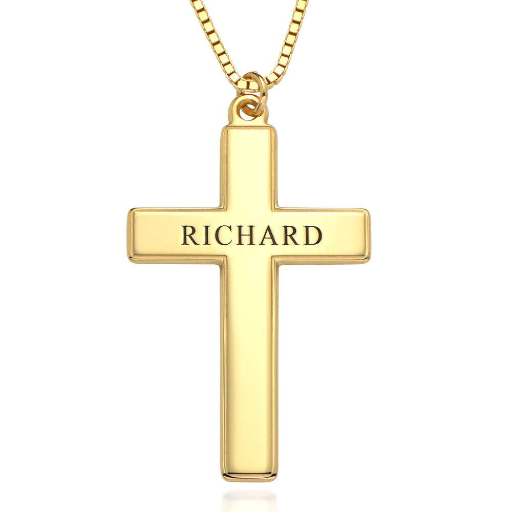 Engraved Cross Pendant  Necklace in 18k Gold for Men-2 product photo