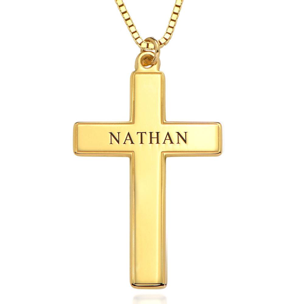 Engraved Cross Pendant  Necklace in 18k Gold Vermeil for Men-4 product photo