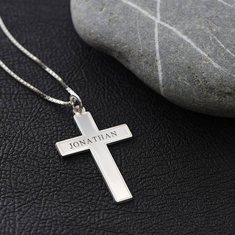 Engraved Cross Pendant  Necklace in Sterling Silver for Men-5 product photo