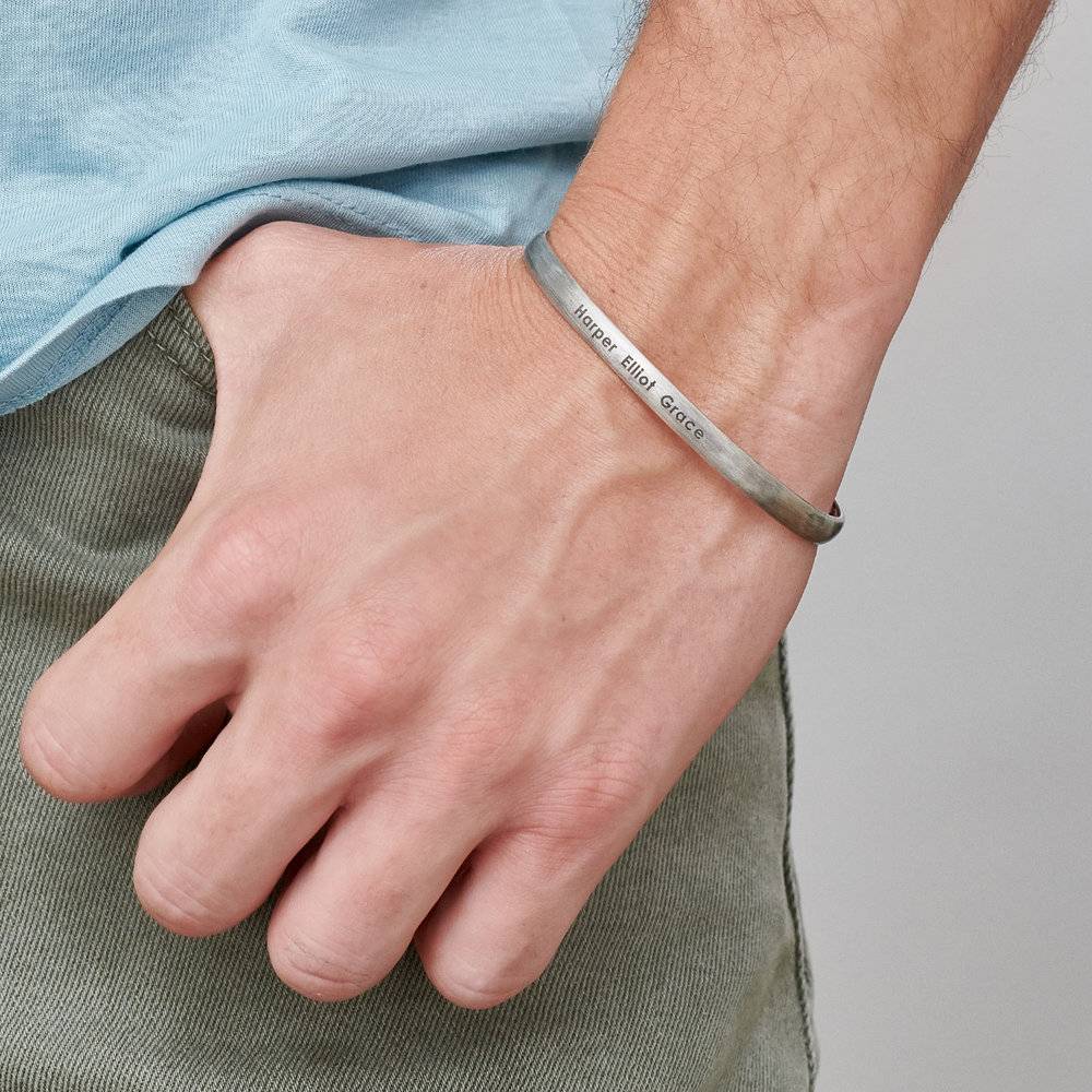 Thin Cuff Bracelet for Men in Silver-3 product photo