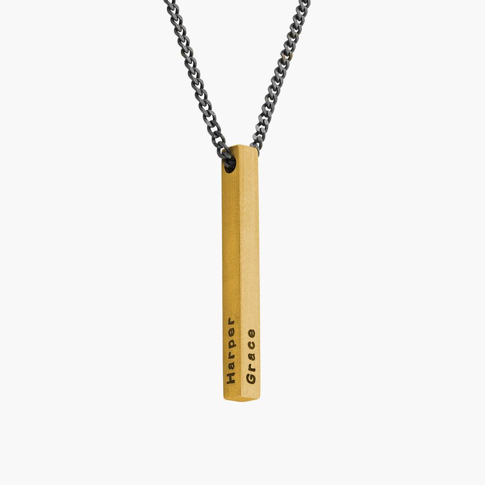 Engraved 3D Bar Necklace for Men in Matte Gold Plated-4 product photo