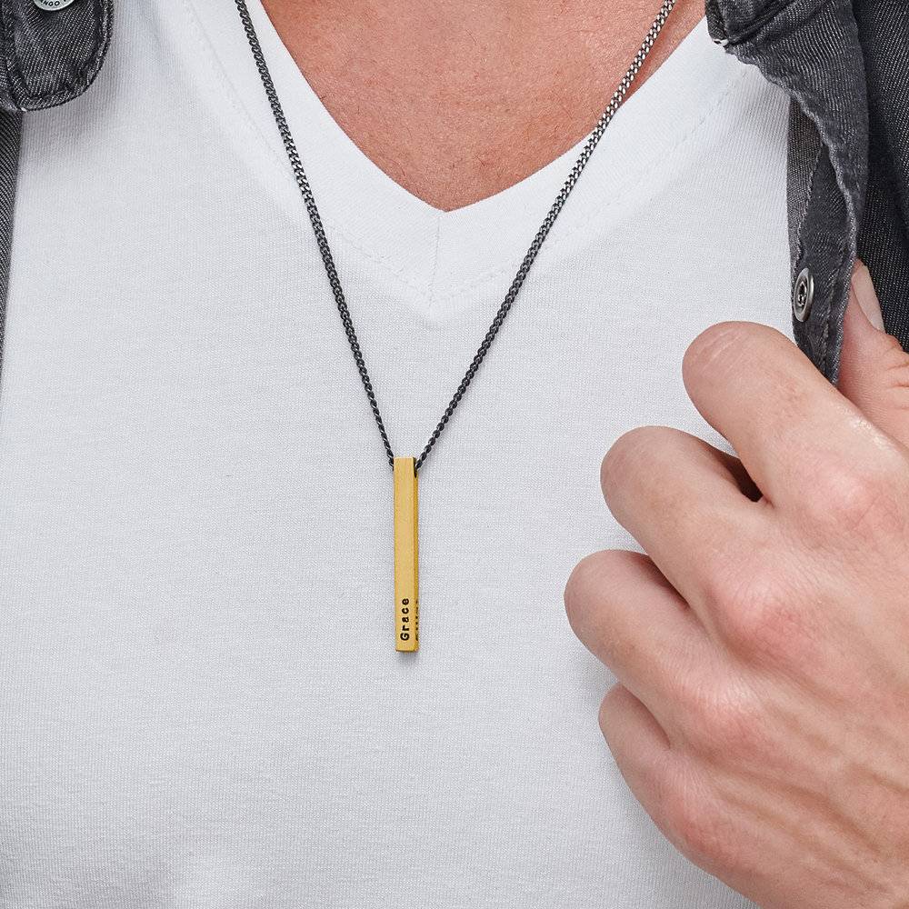 Engraved 3D Bar Necklace for Men in Matte Gold Plated-2 product photo