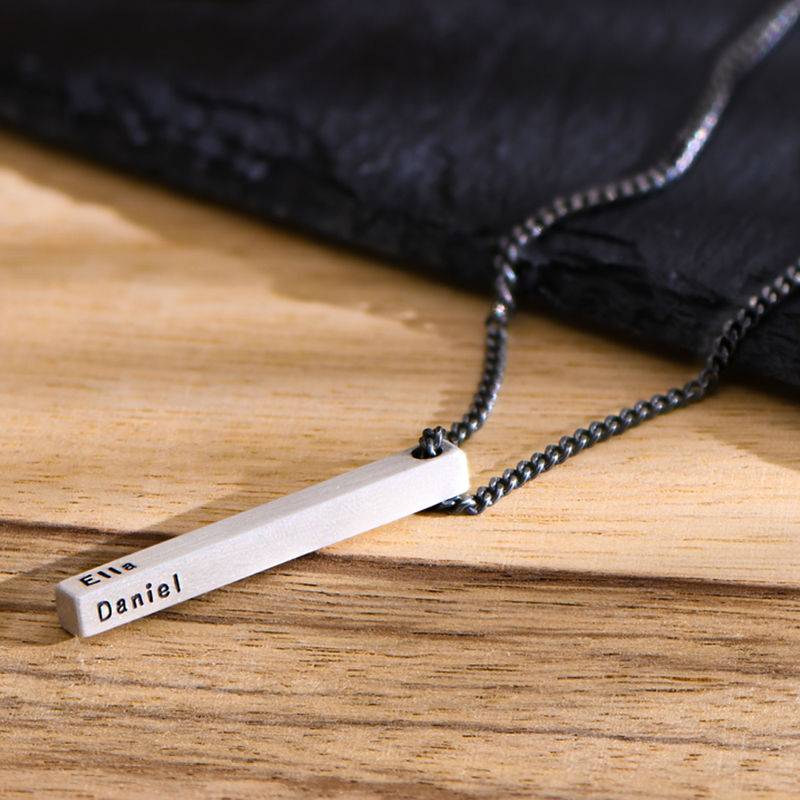 Engraved 3D Bar Necklace for Men in Matte Silver-1 product photo