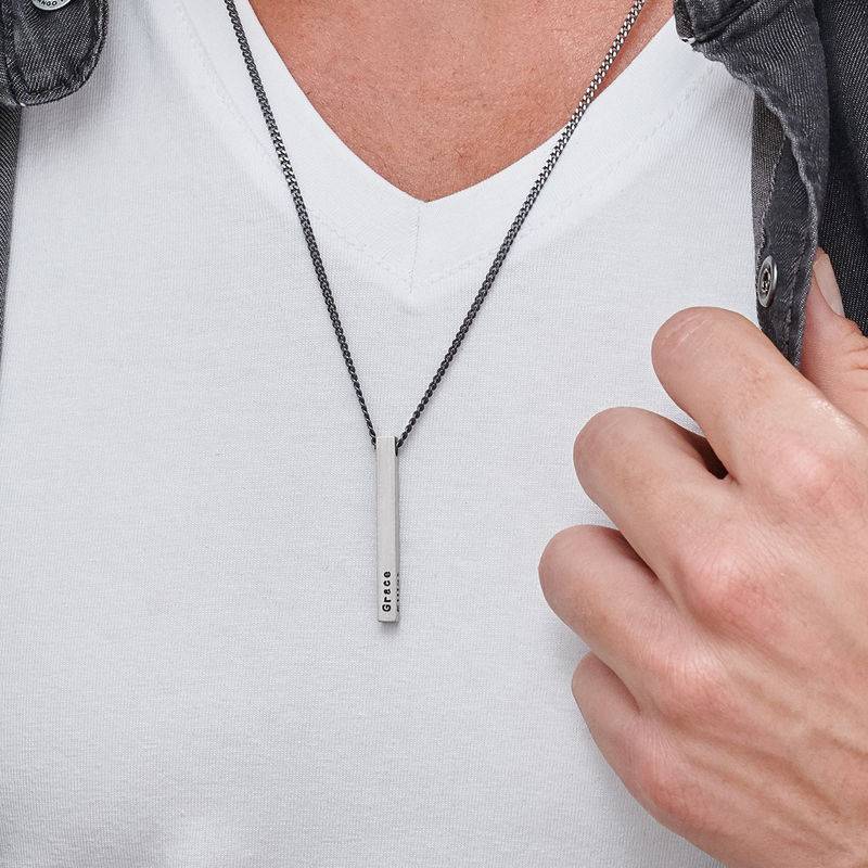 Engraved 3D Bar Necklace for Men in Matte Silver-2 product photo