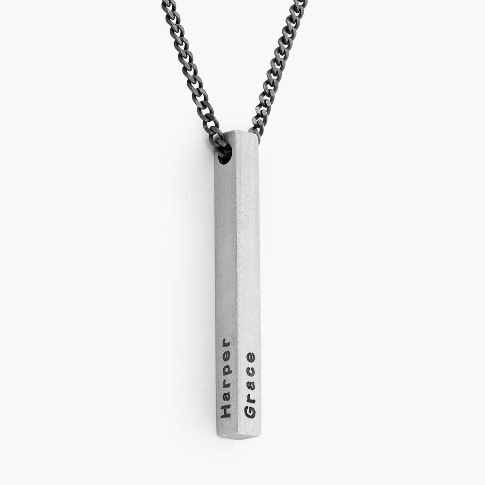 Engraved 3D Bar Necklace for Men in Matte Silver-1 product photo