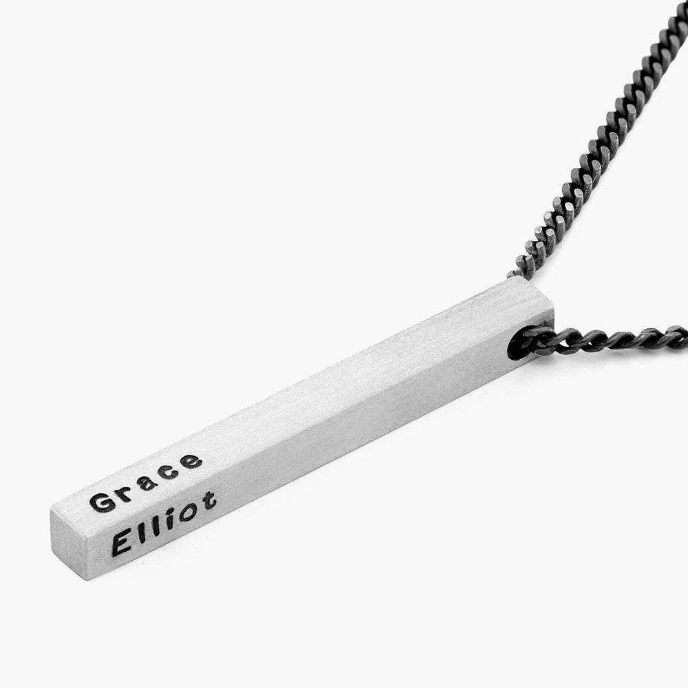 Engraved 3D Bar Necklace for Men in Matte Silver-2 product photo