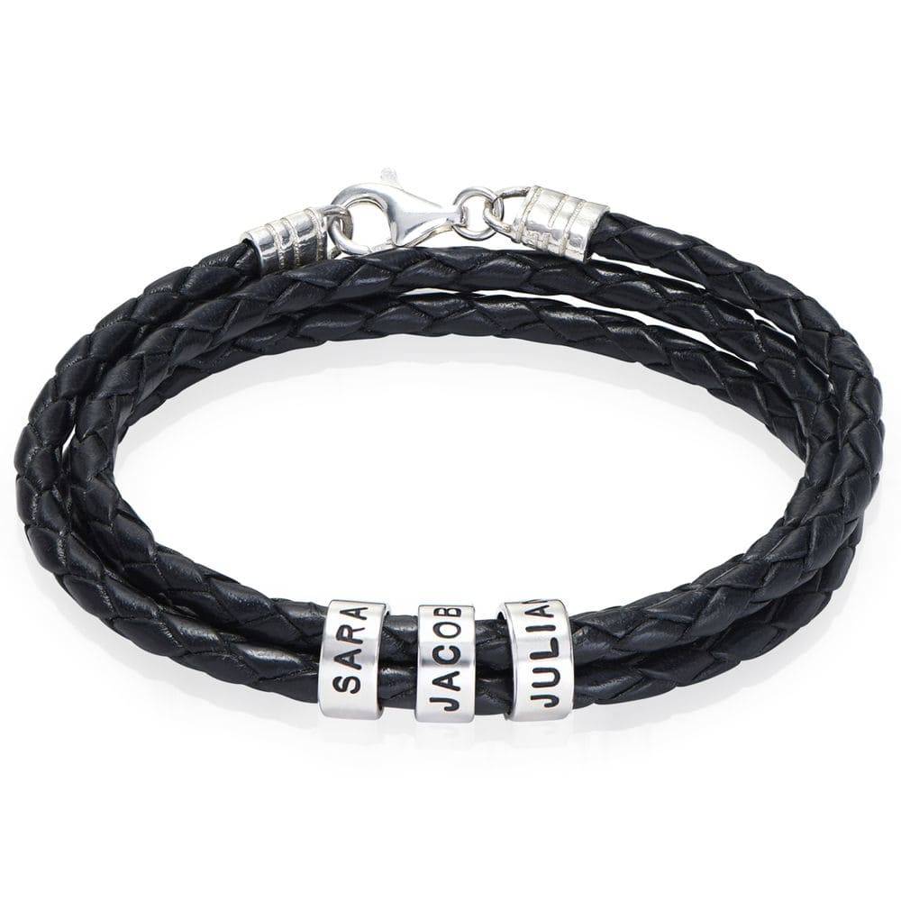 Leather Bracelet for men with Small Custom Beads in Silver-1 product photo