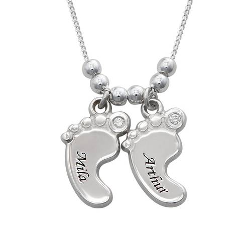 Baby Feet Necklace Sterling Silver with Diamonds product photo