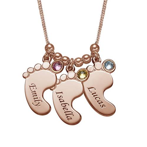Multiple Baby Feet Necklace In Rose Gold Plating product photo