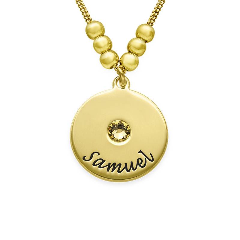 Gold Plated Engraved Discs Necklace with Birthstones-2 product photo