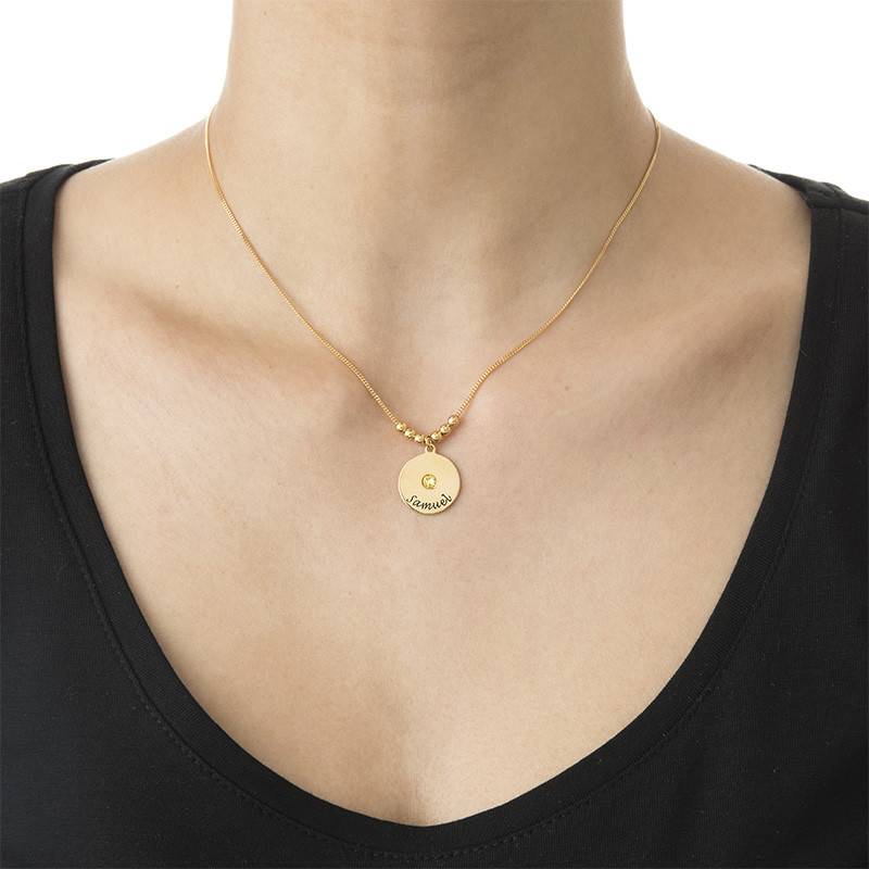Gold Plated Engraved Discs Necklace with Birthstones-4 product photo