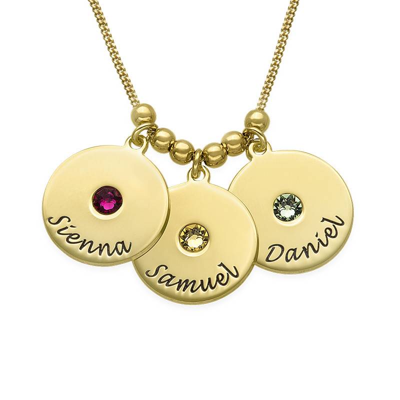 Gold Plated Engraved Discs Necklace with Birthstones-2 product photo