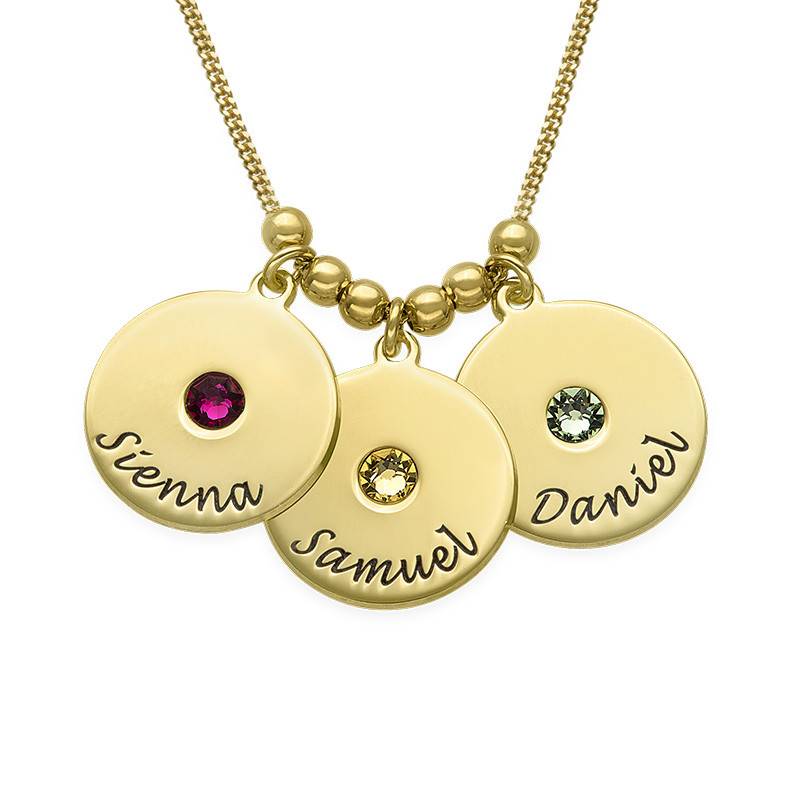 Gold Plated Engraved Discs Necklace with Birthstones-1 product photo