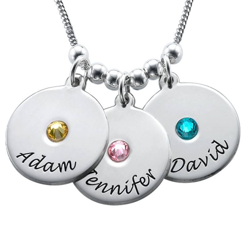 Engraved Discs Necklace with Birthstones-2 product photo
