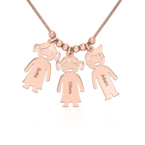 Personalized Kids Charm Necklace for Mom in Rose Gold Plating product photo