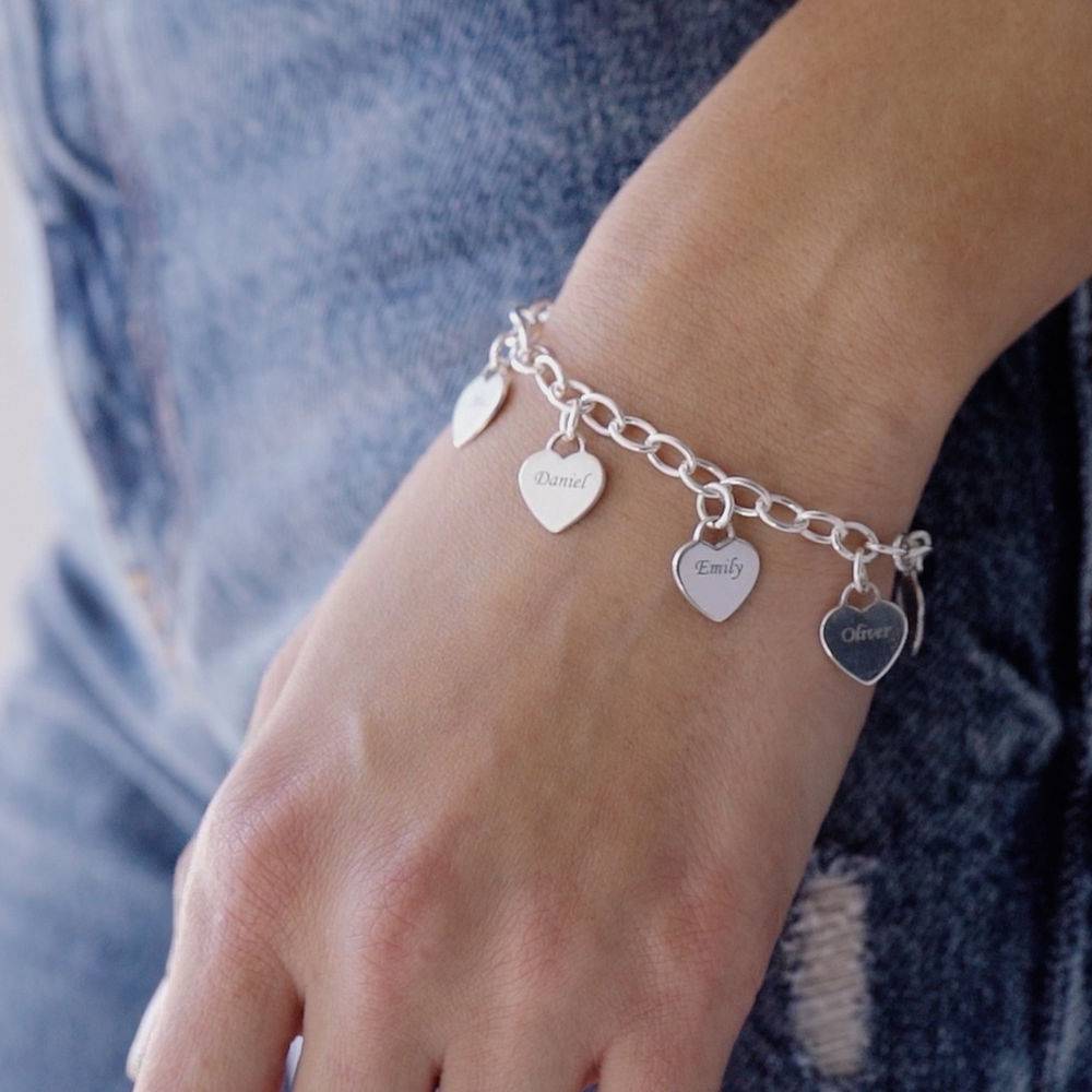 Personalized Heart Charm Bracelet  in Sterling Silver-2 product photo