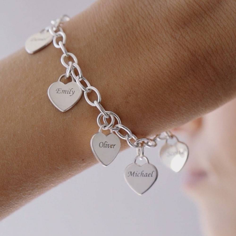 Personalized Heart Charm Bracelet  in Sterling Silver-4 product photo