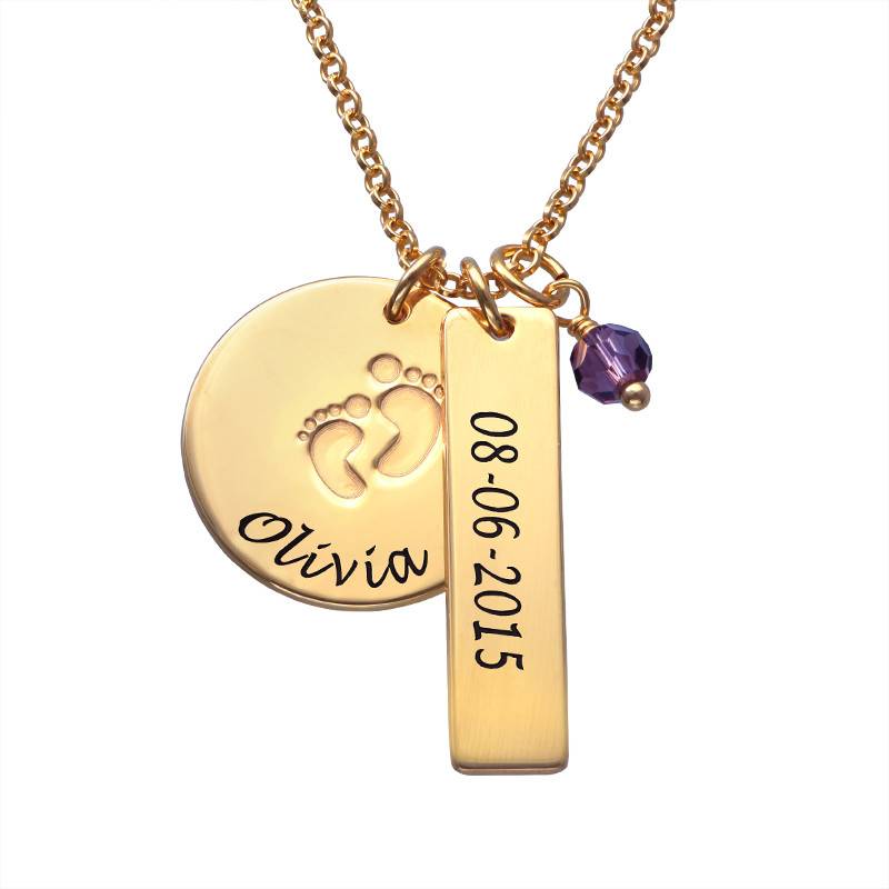Baby Feet Charm Necklace with Birthstone in Gold Plating-1 product photo