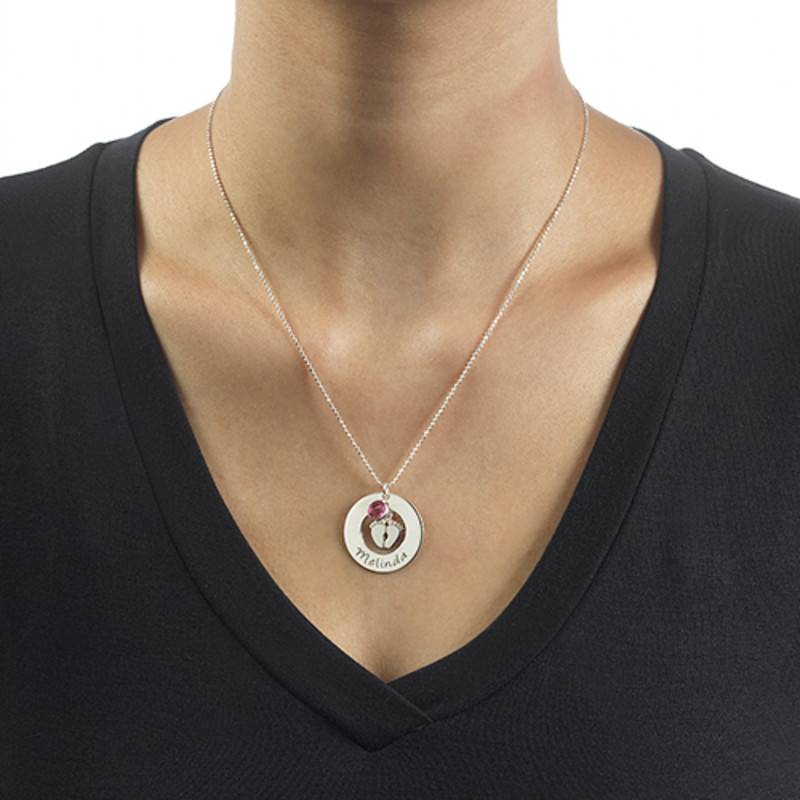 Circle Baby Feet Necklace with a Birthstone-1 product photo