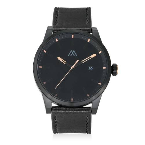 Odysseus Day Date Minimalist Leather Strap Watch in Black product photo
