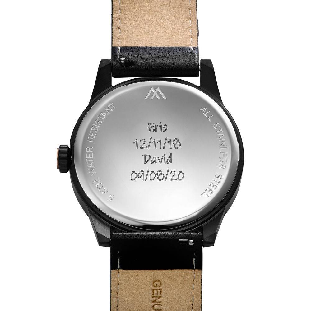 Odysseus Day Date Minimalist Leather Strap Watch in Black-4 product photo