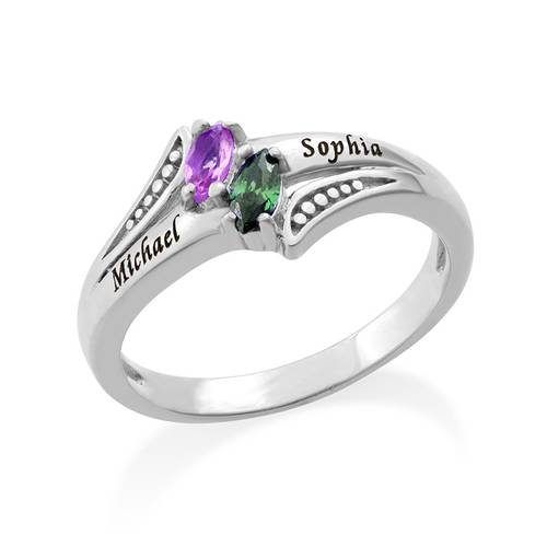 Two Birthstone Engraved Mother Ring in Sterling silver product photo