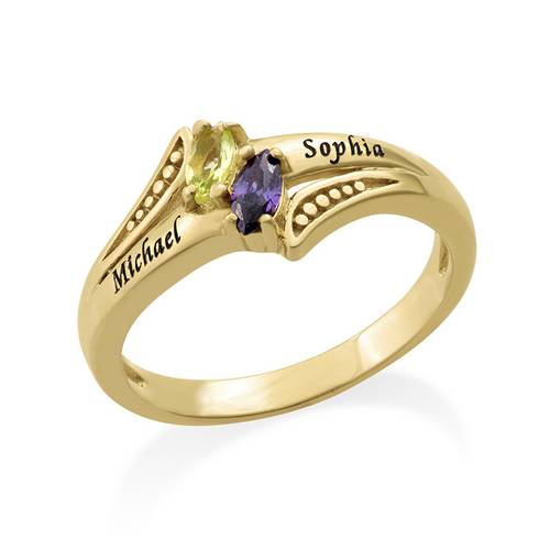 Two Birthstone Engraved Mother Ring in Gold Plating product photo